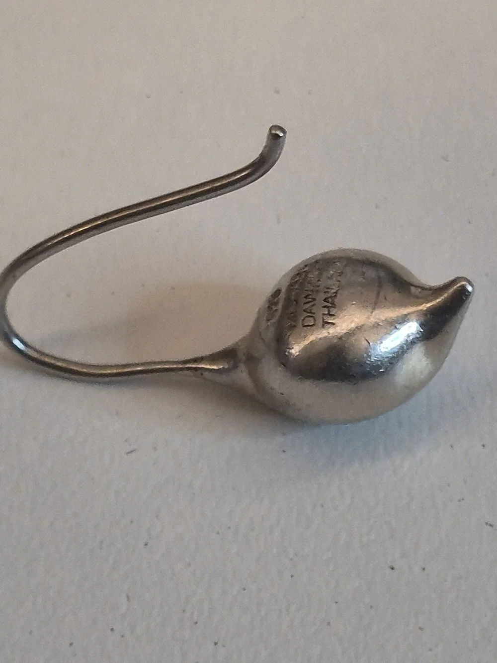 Michael Dawkins Single Sterling Silver Puffy Teardrop Earring. French Wire Hook.
